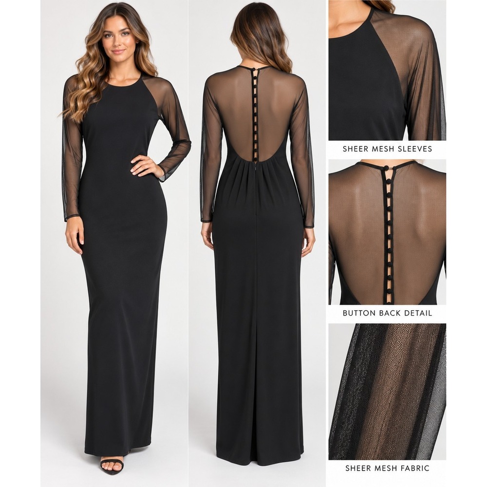 Ann Taylor Black Sheath Dress Mesh Sleeves & Shoulder Lined Party Cocktail Sz 6